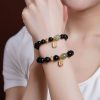 سوار يد من العقيق الأسود و حجر الهيتيان اليشم الثمين Black Onyx Hetian Jade Wealth Bracelet