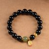 سوار يد من العقيق الأسود و حجر الهيتيان اليشم الثمين Black Onyx Hetian Jade Wealth Bracelet
