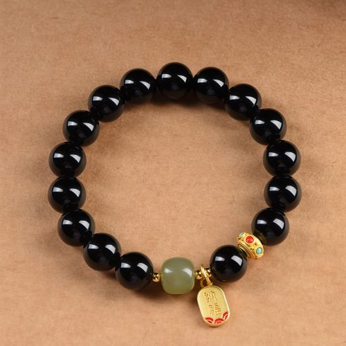 Pulsera de la Fortuna de Ónix Negro y Jade Hetian Pulsera de la Fortuna de Ónix Negro y Jade Hetian