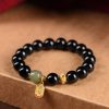 سوار يد من العقيق الأسود و حجر الهيتيان اليشم الثمين Black Onyx Hetian Jade Wealth Bracelet