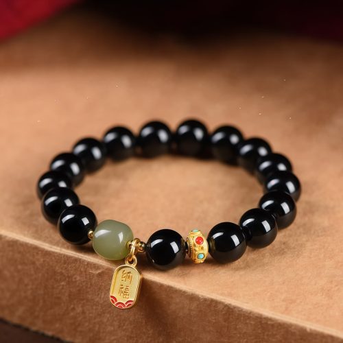 Pulsera de la Fortuna de Ónix Negro y Jade Hetian Pulsera de la Fortuna de Ónix Negro y Jade Hetian