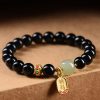سوار يد من العقيق الأسود و حجر الهيتيان اليشم الثمين Black Onyx Hetian Jade Wealth Bracelet