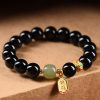 سوار يد من العقيق الأسود و حجر الهيتيان اليشم الثمين Black Onyx Hetian Jade Wealth Bracelet