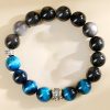 Pulsera de Protección y Fuerza con Ojo de Tigre Azul y Obsidiana Plateada Blue Tiger Eye Obsidian Strength Protection Bracelet