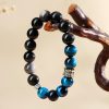 Pulsera de Protección y Fuerza con Ojo de Tigre Azul y Obsidiana Plateada Blue Tiger Eye Obsidian Strength Protection Bracelet