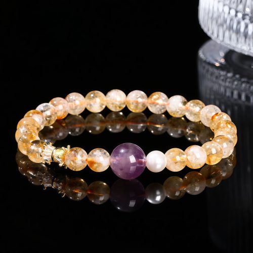 Pulsera de Prosperidad con Citrino y Amatista Natural Pulsera de Prosperidad con Citrino y Amatista Natural