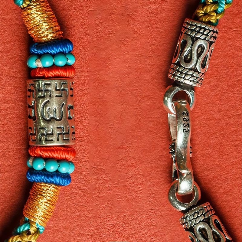 Pulsera de Seis Palabras Verdaderas Tibetana de Plata 925 Colorful Tibetan 925 Silver Six True Words Bracelet