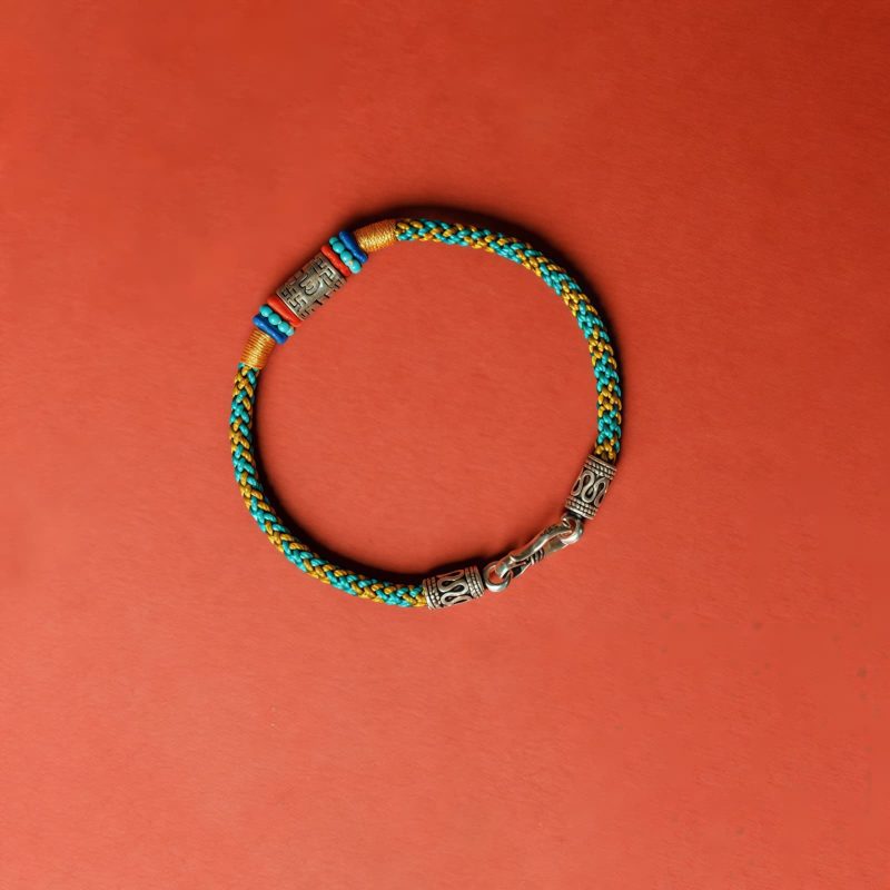 Pulsera de Seis Palabras Verdaderas Tibetana de Plata 925 Colorful Tibetan 925 Silver Six True Words Bracelet