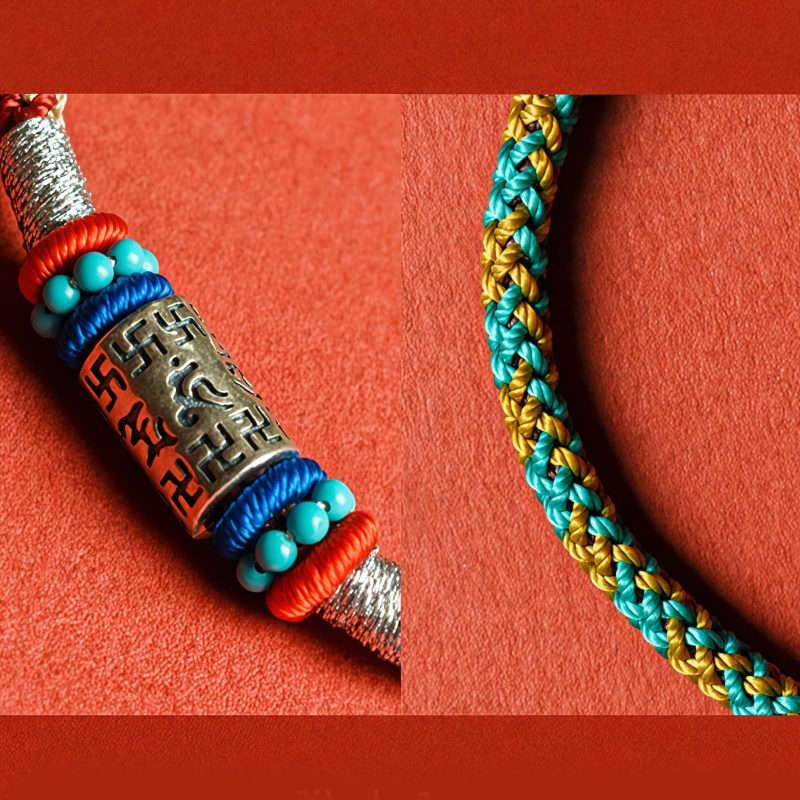 Pulsera de Seis Palabras Verdaderas Tibetana de Plata 925 Colorful Tibetan 925 Silver Six True Words Bracelet