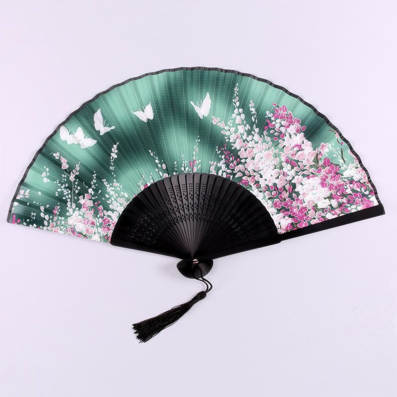 Abanico Plegable de Bambú con Flores de Mariposa Handheld Bamboo Folding Fan with Butterfly Flowers