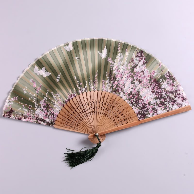 Abanico Plegable de Bambú con Flores de Mariposa Handheld Bamboo Folding Fan with Butterfly Flowers