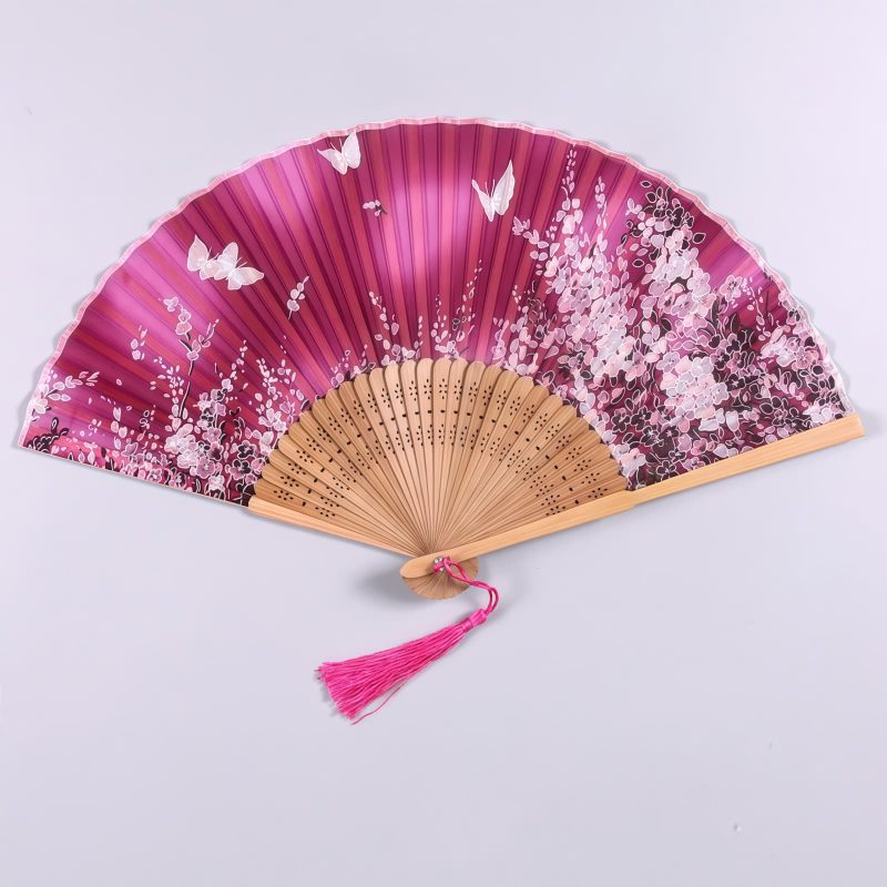 Abanico Plegable de Bambú con Flores de Mariposa Handheld Bamboo Folding Fan with Butterfly Flowers