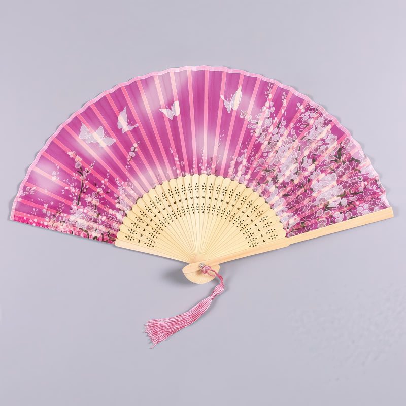 Abanico Plegable de Bambú con Flores de Mariposa Handheld Bamboo Folding Fan with Butterfly Flowers
