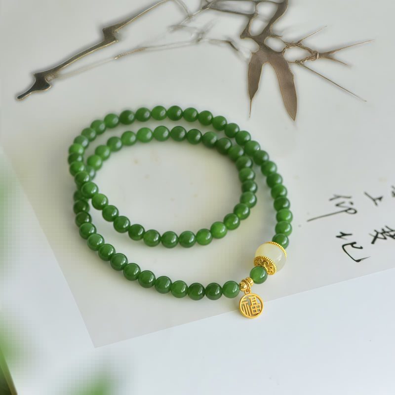 Pulsera de Jade de Hetian: Bendición de Felicidad Hetian Jade Happiness Blessing Bracelet