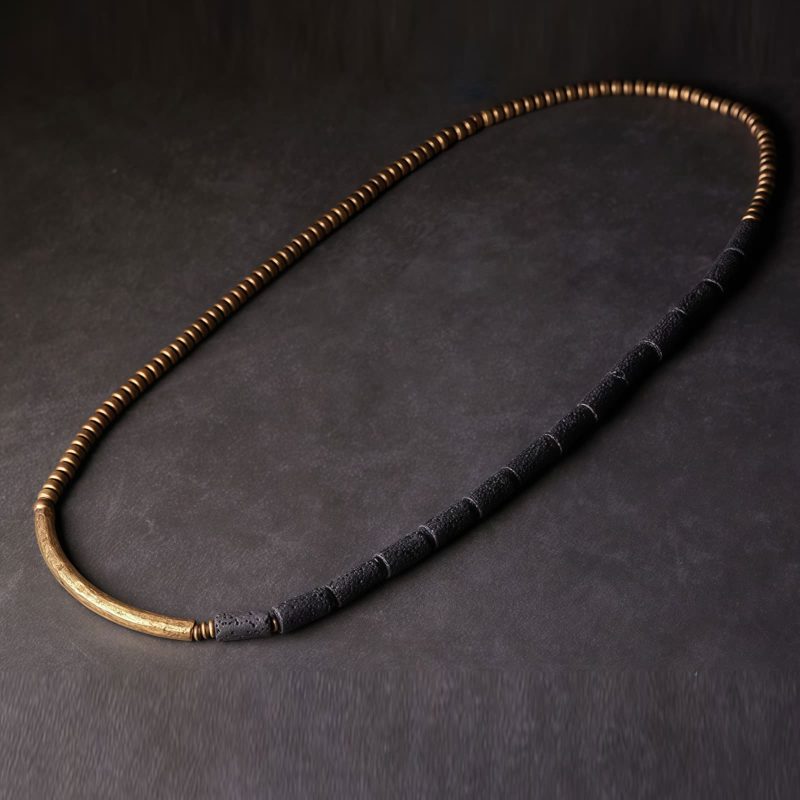 Pulsera Calmante de Vueltas Múltiples de Roca de Lava y Latón Lava Rock Brass Multi-Turn Calm Bracelet