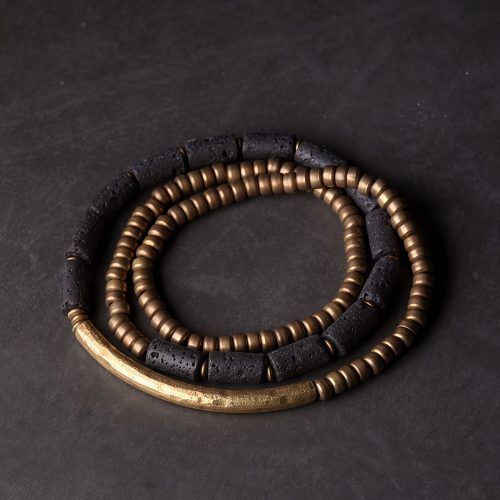 Pulsera Calmante de Vueltas Múltiples de Roca de Lava y Latón Pulsera Calmante de Vueltas Múltiples de Roca de Lava y Latón