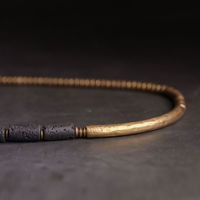 Pulsera Calmante de Vueltas Múltiples de Roca de Lava y Latón Lava Rock Brass Multi-Turn Calm Bracelet