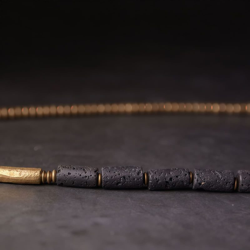 Pulsera Calmante de Vueltas Múltiples de Roca de Lava y Latón Lava Rock Brass Multi-Turn Calm Bracelet