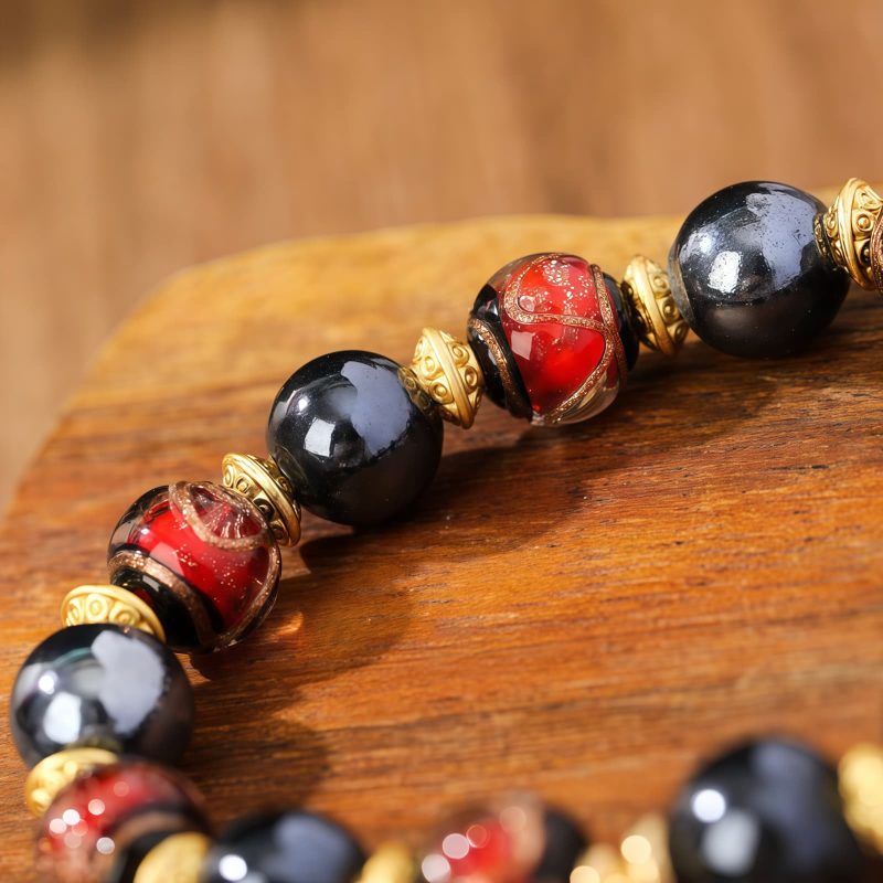 瑠璃ガラス製チベット富裕の女神ブレスレット Liuli Glass Tibetan Goddess of Wealth Bracelet