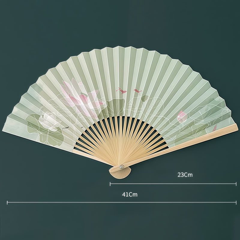 蓮の鯉の竹製折り扇 Lotus Koi Fish Bamboo Folding Fan