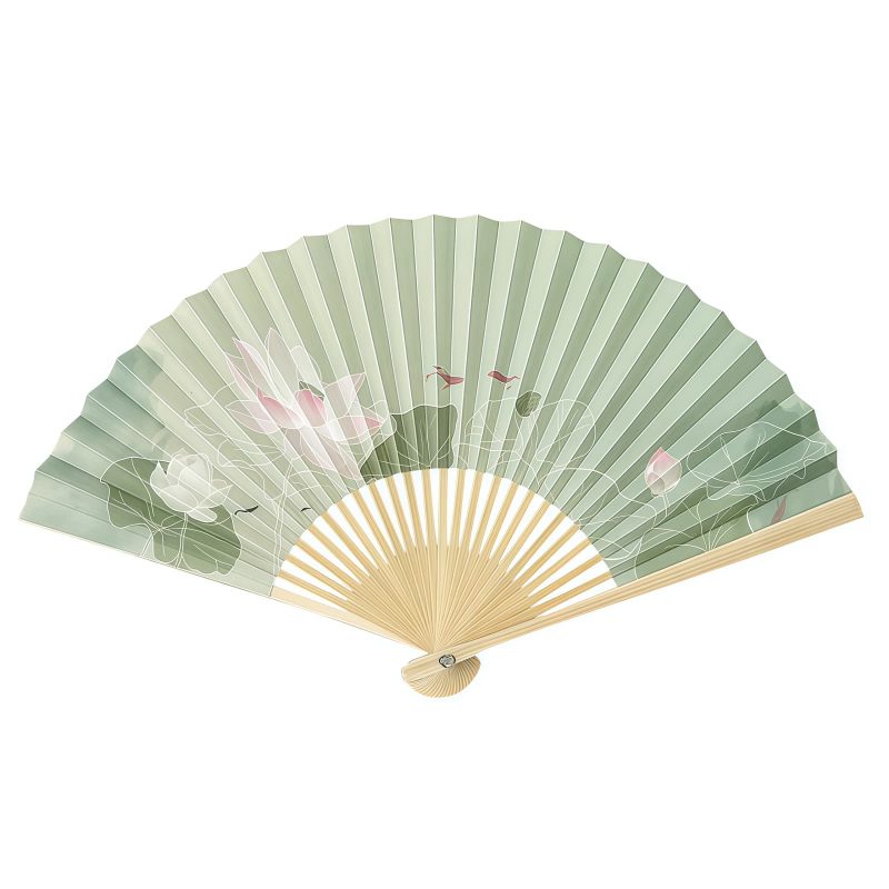 蓮の鯉の竹製折り扇 Lotus Koi Fish Bamboo Folding Fan