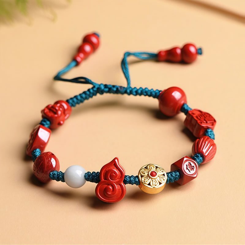 Gelang Buddha Tertawa Cinnabar Alami Natural Cinnabar Laughing Buddha Bracelet