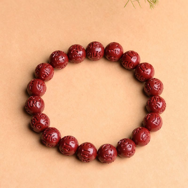 Pulsera de Cinabrio Natural Om Mani Padme Hum Natural Cinnabar Om Mani Padme Hum Bracelet