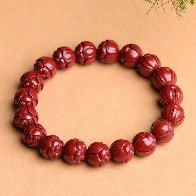 Pulsera de Cinabrio Natural Om Mani Padme Hum Natural Cinnabar Om Mani Padme Hum Bracelet