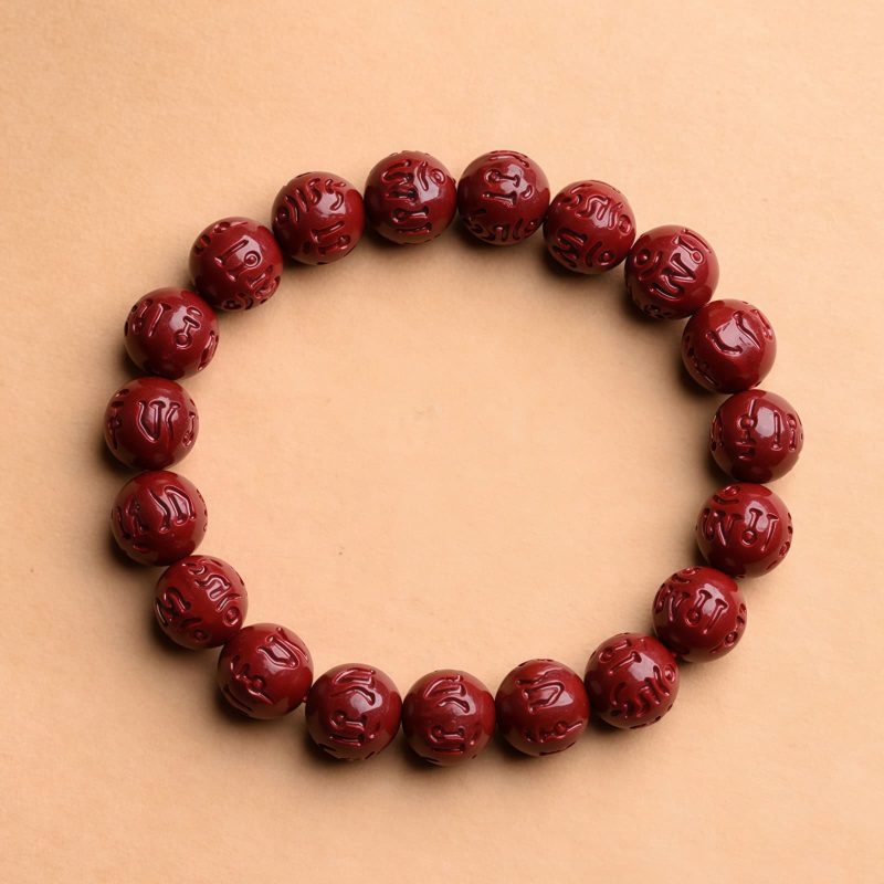 Pulsera de Cinabrio Natural Om Mani Padme Hum Natural Cinnabar Om Mani Padme Hum Bracelet