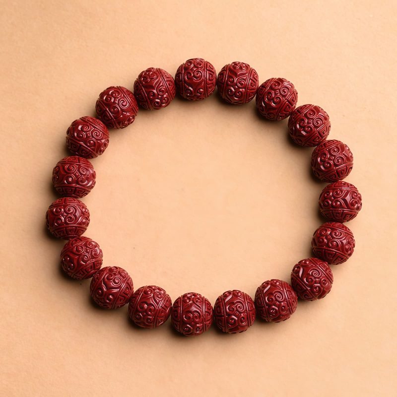 Pulsera de Cinabrio Natural Om Mani Padme Hum Natural Cinnabar Om Mani Padme Hum Bracelet