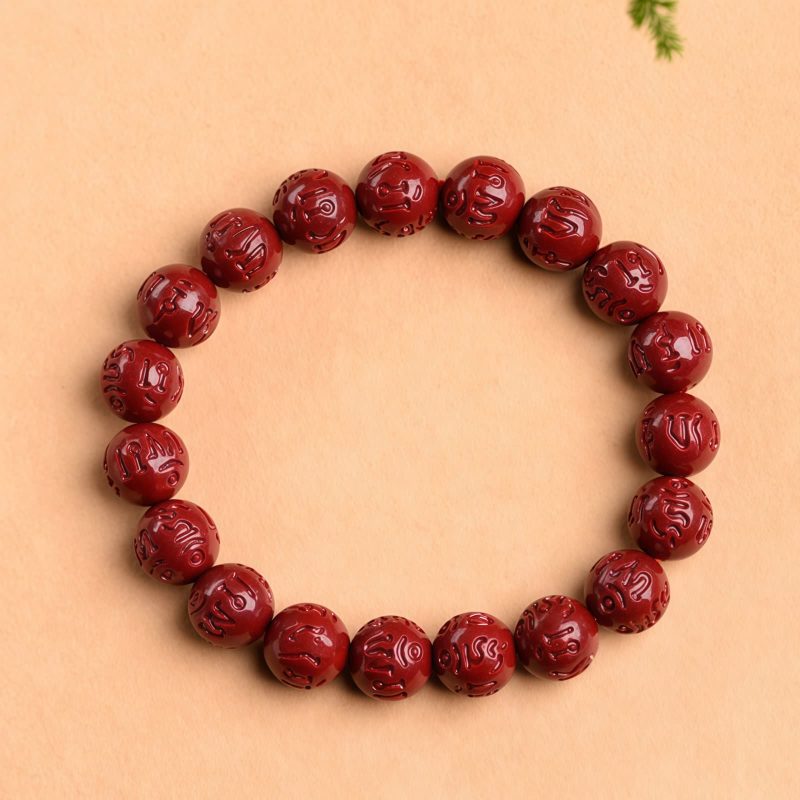 Pulsera de Cinabrio Natural Om Mani Padme Hum Natural Cinnabar Om Mani Padme Hum Bracelet