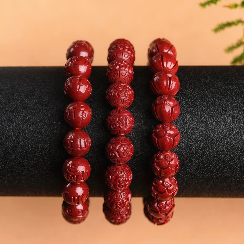 Pulsera de Cinabrio Natural Om Mani Padme Hum Natural Cinnabar Om Mani Padme Hum Bracelet