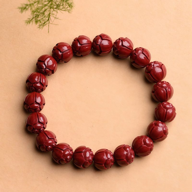 Pulsera de Cinabrio Natural Om Mani Padme Hum Natural Cinnabar Om Mani Padme Hum Bracelet