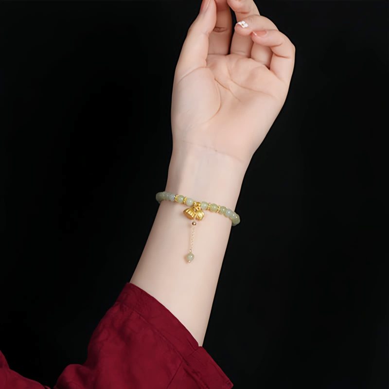 Pulsera con Encanto de Loto de Jade Hetian Natural Natural Hetian Jade Lotus Charm Bracelet