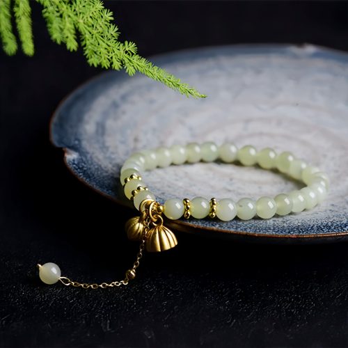 Pulsera con Encanto de Loto de Jade Hetian Natural Pulsera con Encanto de Loto de Jade Hetian Natural