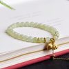 Pulsera con Encanto de Loto de Jade Hetian Natural Natural Hetian Jade Lotus Charm Bracelet
