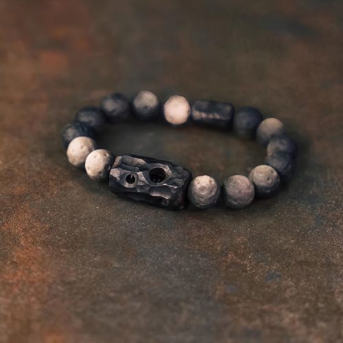 Pulsera Calmante de Obsidiana con Brillo Plateado Pulsera Calmante de Obsidiana con Brillo Plateado