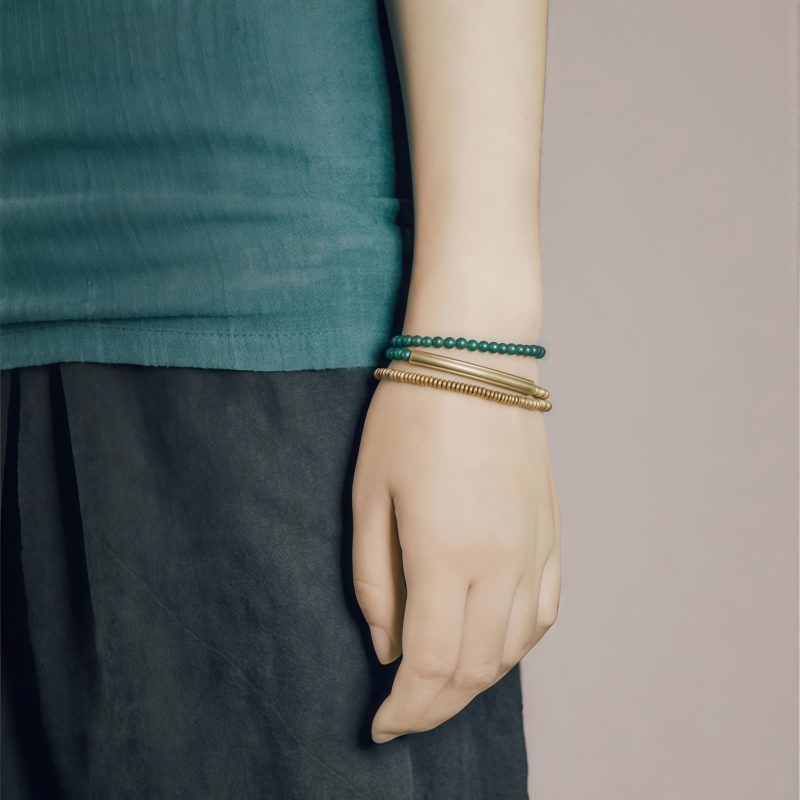 Pulsera Triple de Protección de Ágata Tibetana y Cobre Tibetan Agate Copper Protection Triple Wrap Bracelet