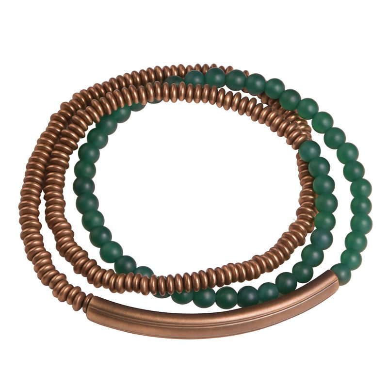 Pulsera Triple de Protección de Ágata Tibetana y Cobre Tibetan Agate Copper Protection Triple Wrap Bracelet