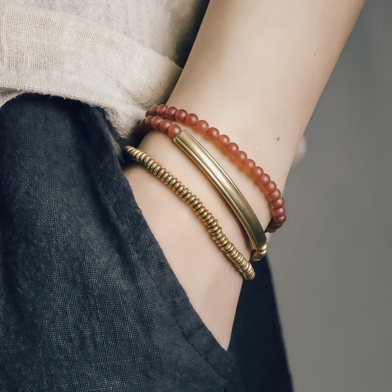 Pulsera Triple de Protección de Ágata Tibetana y Cobre Tibetan Agate Copper Protection Triple Wrap Bracelet