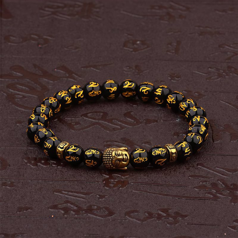 Pulsera de Mantra Budista con Piedra Natural Tibetana Tibetan Natural Stone Buddha Mantra Bracelet