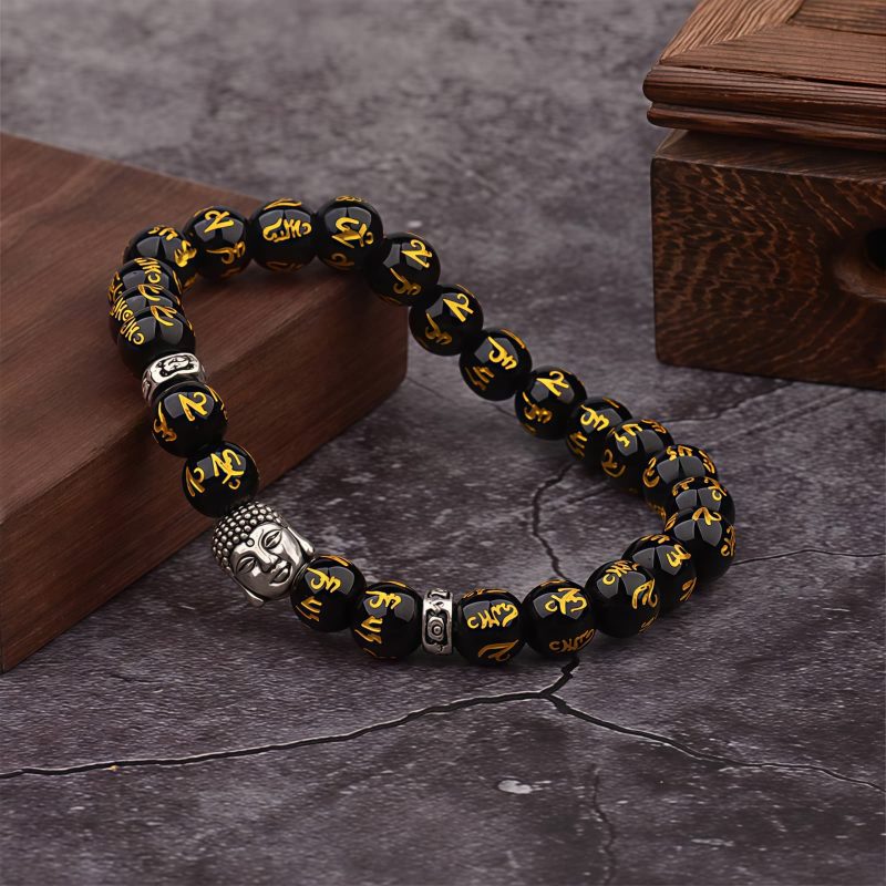 Pulsera de Mantra Budista con Piedra Natural Tibetana Tibetan Natural Stone Buddha Mantra Bracelet