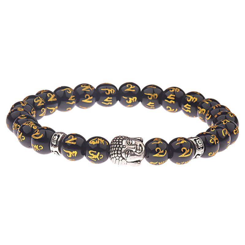 Pulsera de Mantra Budista con Piedra Natural Tibetana Tibetan Natural Stone Buddha Mantra Bracelet