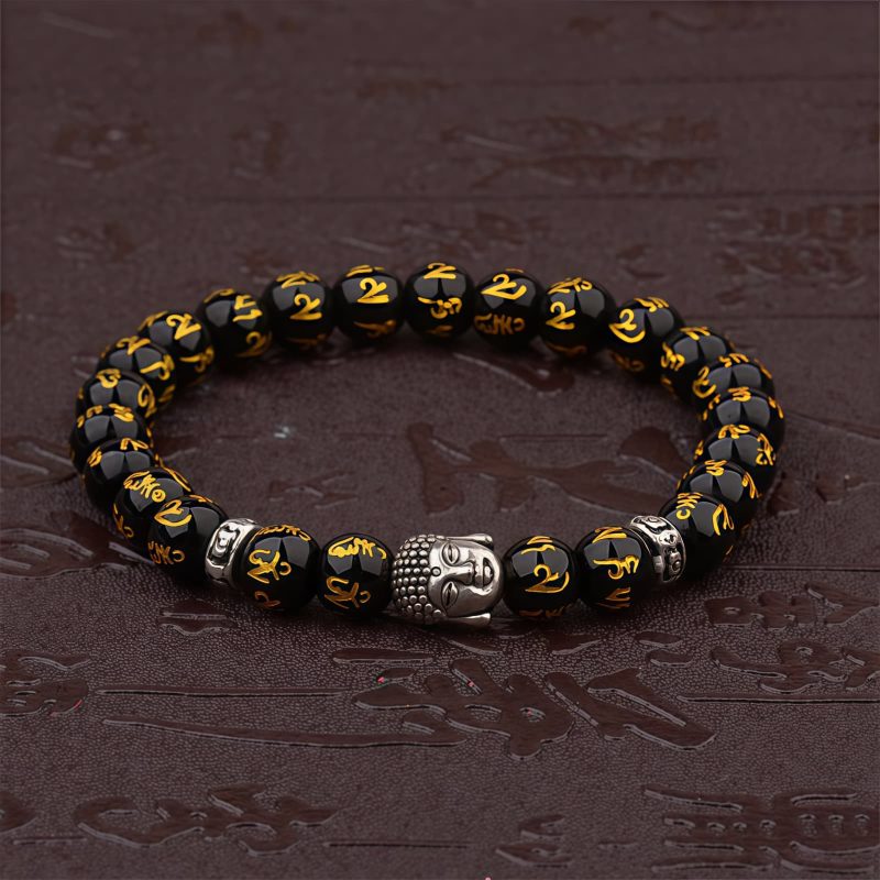 Pulsera de Mantra Budista con Piedra Natural Tibetana Tibetan Natural Stone Buddha Mantra Bracelet