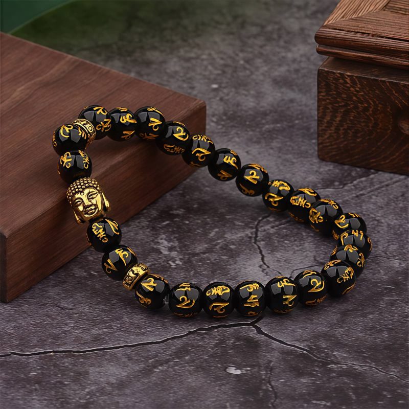 Pulsera de Mantra Budista con Piedra Natural Tibetana Tibetan Natural Stone Buddha Mantra Bracelet