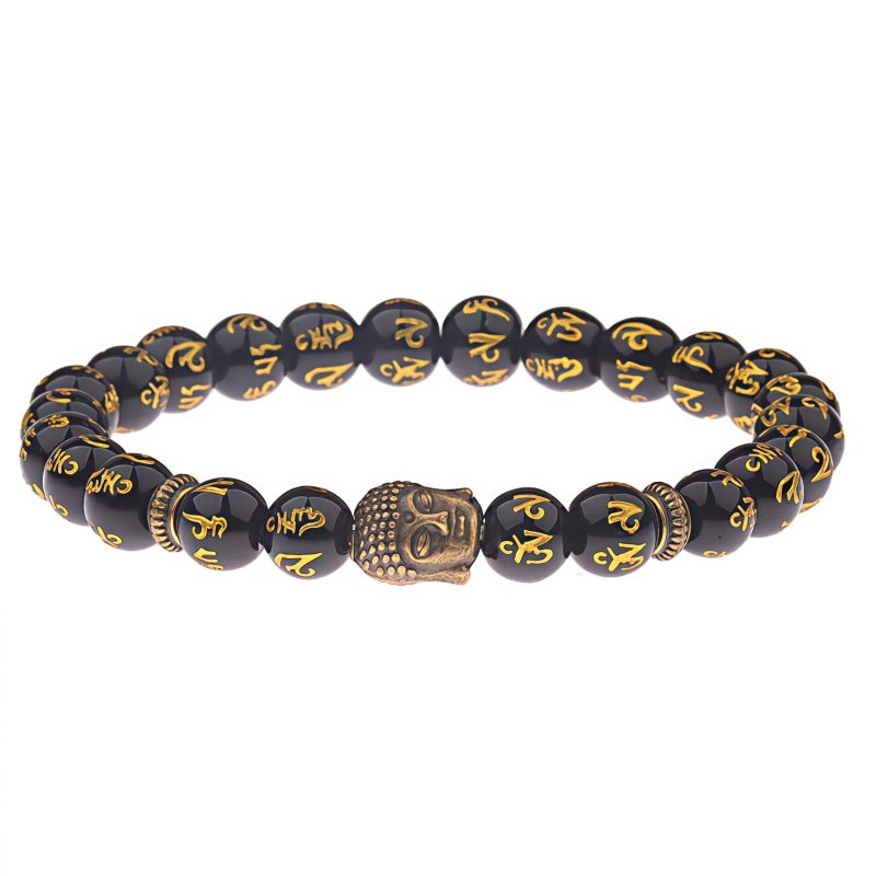 Pulsera de Mantra Budista con Piedra Natural Tibetana Tibetan Natural Stone Buddha Mantra Bracelet