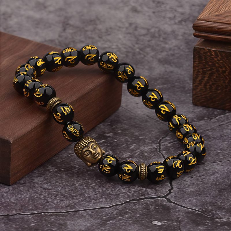 Pulsera de Mantra Budista con Piedra Natural Tibetana Tibetan Natural Stone Buddha Mantra Bracelet