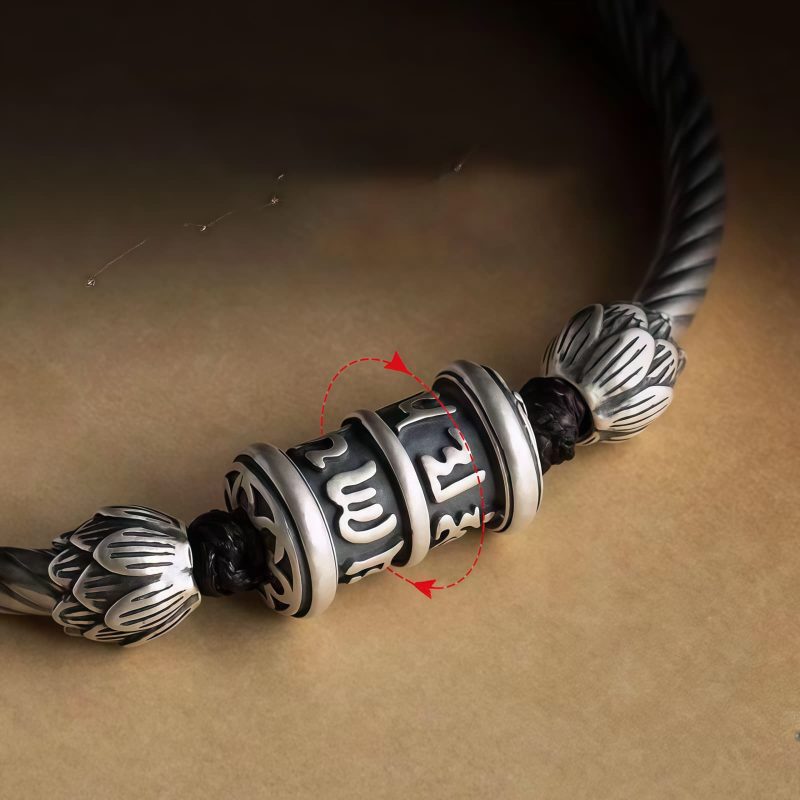 Pulsera de Loto de Cobre Tibetana con Om Mani Padme Hum Tibetan Copper Lotus Bracelet with Om Mani Padme Hum