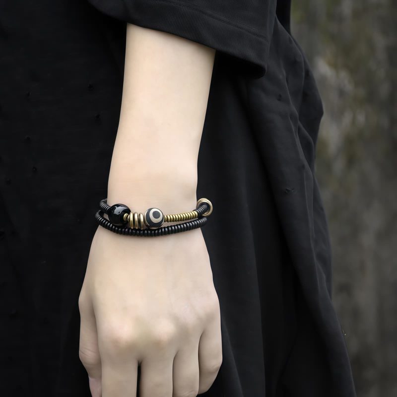 Pulsera Tibetana de Doble Vueltas con Dzi para la Calma Tibetan Dzi Bead Double Wrap Calm Bracelet
