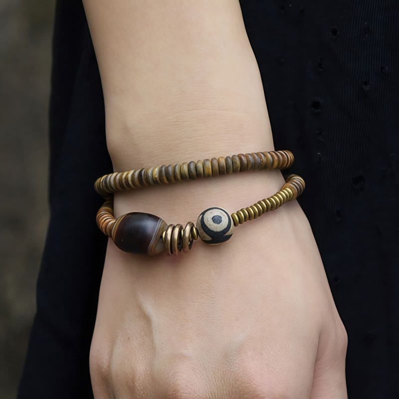 Pulsera Tibetana de Doble Vueltas con Dzi para la Calma Tibetan Dzi Bead Double Wrap Calm Bracelet